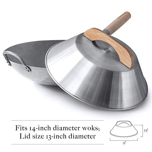 Wok de fondo plano con tapa, acero carbono 14" miniatura 6
