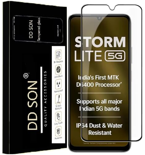 Image of DD SON Premium Tempered Glass Screen Protector Guard Compatible For Lava Storm Lite 5G / Lava Storm Play 5G (6.75 Inch, Pack of 1) | Edge to Edge Coverage With Easy to installation kit