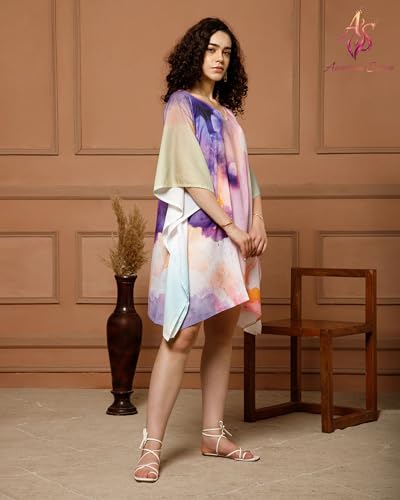 Image of AS Premium Soft Cotton Feel Kaftan Dress for Women Digital Print Free Size M-3XL Knee Length Midi Baho Kaftan Cotton Feel Beach Wear Resort Wear Lounge Wear Western Kurti Multicolor