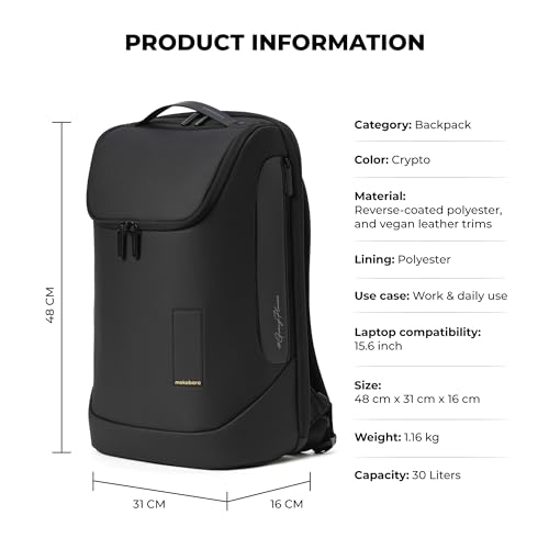 Image of MOKOBARA Transit Backpack | Fits Laptop Up To 16 Inch, 30L Capacity, Water-Resistant Polyester, Vegan Leather Trims | Money Moves, Black