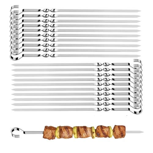 leruiyezs 20 Pcs Brochette Barbecue Inoxydable 30cm,Résistant À La Chaleur,Pique A Brochette Pour Grillades Viande Légumes Kebab Barbecue Maison Jardin,Pique Brochette Métal Plat Réutilisable