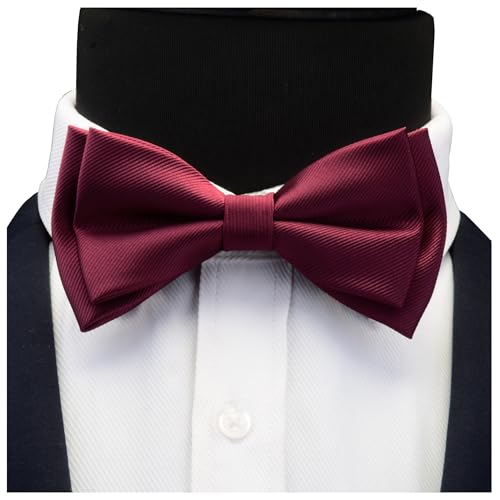 Image of GUSLESON Mens Solid Color Two Layer Pre-tied Bow Tie and Pocket Square Cufflink Set with Gift Box