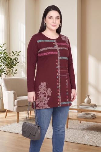 Image of Women Printed Full Sleeve Cotton Tshirt with Side Slits & Pocket | Small - 7XL Size