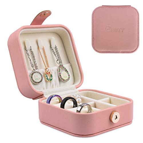 EBUTY Jewelry Box Travel Mini Organizer Portable Display Storage Case for Rings Earrings Necklace Gifts for Girls Women Pink