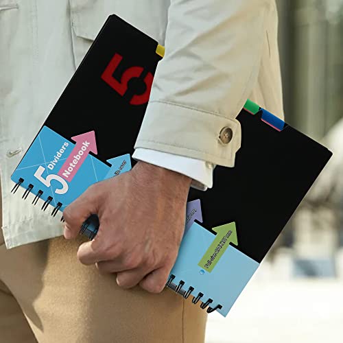 Cagie 5 Subject Notebook 8.5" X 11" Hardcover Spiral Notebook With Tabs And Dividers Large Notebooks Wide Ruled For Note Taking School Work Office Supplies 220 Pages, Black #TOP4