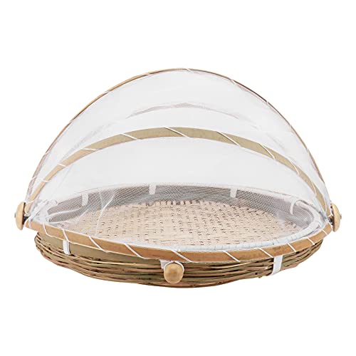 HEMOTON Cloche anti- en bambou avec grille de gaze de 30 cm pour nourriture, pain, fruits, légumes, nourriture, fromage, gâteau, nourriture, restaurant, cuisine, pique-
