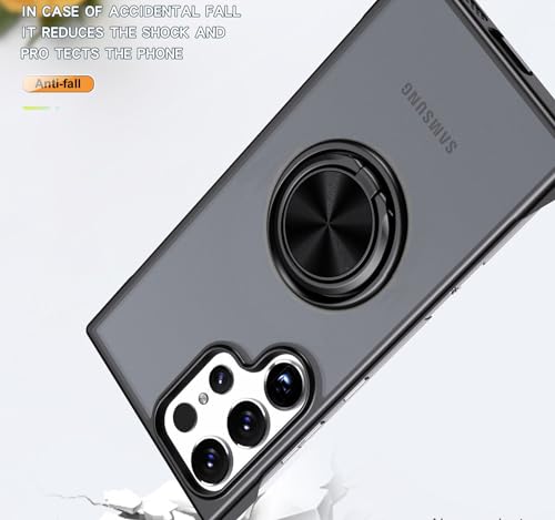 Image of REALCASE Compatible with Samsung S22 Ultra / S23 Ultra Back Cover Case | Stylish Frameless Matte PC TPU with Magnetic Ring Stand Case Back Cover for Samsung Galaxy S22 Ultra / S23 Ultra 5G (Black)