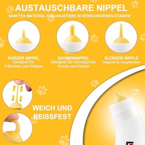 Gufastoe Haustier Aufzuchtflasche, Kätzchen Welpen-Fütterungsflaschen Welpen Flaschen für Still Kit, mit Fütterungsnippel und Spritzen für Welpen Hund Katze oder andere Haustiere,15 Stück Gelb