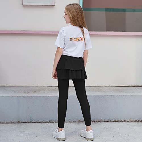 Image of BOOPH Little Girls Leggings with Ruffle Tutu Skirt Kids Uniform Pants | Footless Tights 4-14 Year