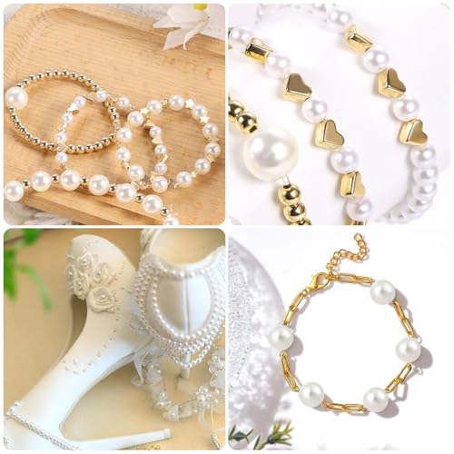 Image of SANNIDHI 720pcs Pearls Beads for Jewellery Making Kit, Pearl Beads for Bracelet Making, Assorted Sizes Pearl Round Beads Set Spacer Charms Golden Beads with Tools for DIY Crafts, Earrings, Necklace