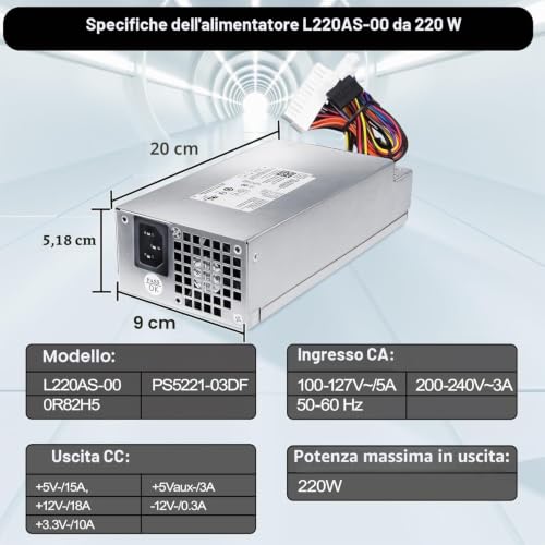 L220AS-00 220W Alimentatore PC Compatibile con Dell Inspiron 3647 - Alimentatore - Immagine 5