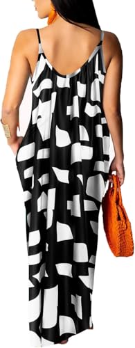 Image of Women's Casual Summer Maxi Dresses Sleeveless Adjustable Spaghetti Strap Loose Plus Size Dresses