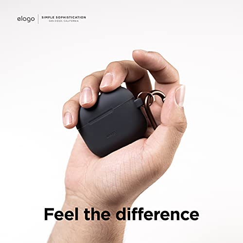 Image of elago Silicone Case Compatible For Headphones AirPods 3 Case Cover - Karabiner Included, Supports Wireless Charging, Shock Resistant, Easily Cleaned, Full Protection (Black)