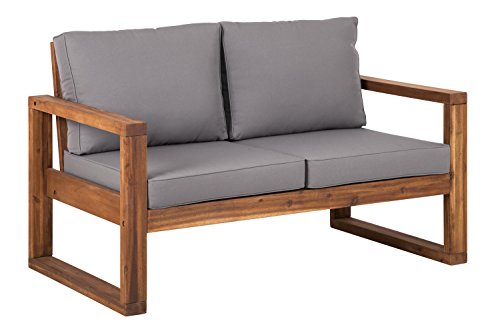 Walker Edison Sorrento Modern Acacia Wood Outdoor Loveseat With Cushions, 30 Inch, Brown #TOP1