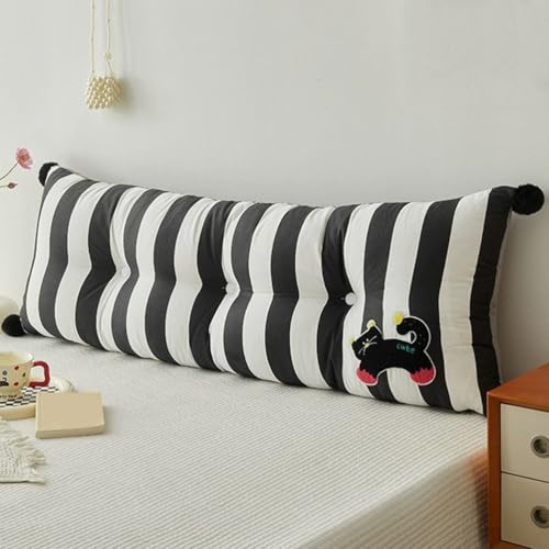 Black1,Cal King/180cm,かわいいソファクッション 大型ヘッドボード 布張り コットン入り 大型ベッド用背もたれ 取り外し可能なウェッジ型読書用サポートピロー 二段ベッドやデイベッド用