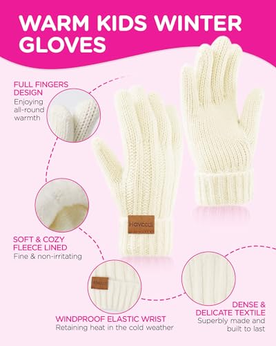 Image of Kids Winter Hat Scarf Gloves Set - Girls Boys Fleece Lined Beanie Hat with Pom Knit Scarf Warm Mittens for Children