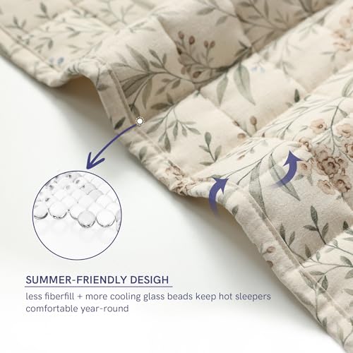 Image of YnM King Size Linen Weighted Blanket for Adults (88x104 Inches, 15 Pounds, Botanical), Exclusive Smallest Compartments, Heavy Bed Blanket for Two Persons of 70~140lbs on Queen or King Bed