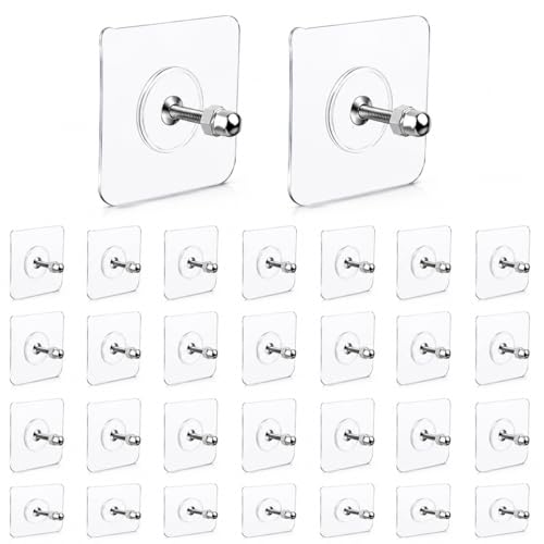 Image of BRAND VILLA Heavy Duty Self Adhesive Wall Hooks | Waterproof Stainless Steel No Drill Sticky Hooks for Bathroom Kitchen Towels Keys & Home Organization (Pack- 30)