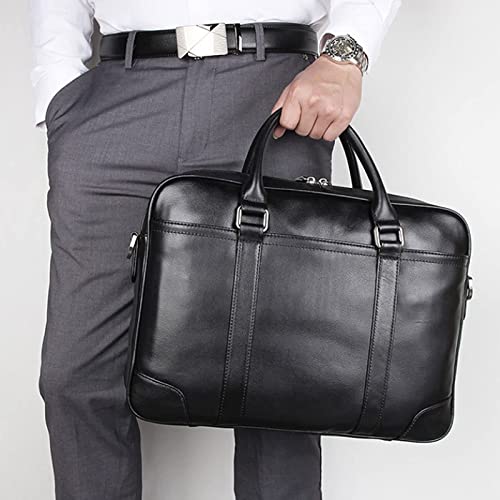 Computers Bags, Briefcases for Men, Messenger Shoulder Bags, Business Mens Genuine Leather Laptop Bags, Handbags (Color : Black)4