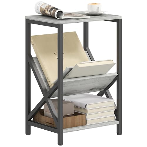HOMCOM Table d'appoint étroite, Bout de canapé avec Rangement à 3 Niveaux, Porte-revues en V, Cadre en Acier, Table Basse Industrielle pour Salon, Chambre,...
