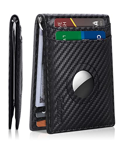 Airtag Wallet Men, Slim AirTag Wallet Bifold RFID Blocking with Money Clip Multiple Cards Pocket, Gifts for Mens(Carbon Black)