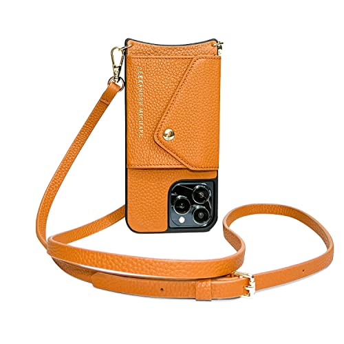 Alexander Michael Caviar Phone Case and Wallet with 2 Straps in Premium Leather, Anti-Theft Phone Crossbody (Luxe Tan, iPhone 14 Pro Max)