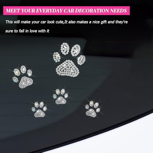 Image of HZEL Bling Car Sticker, 4PCS Crystal Rheinstone Dog Paw Print Vehicle Decal, Cute Paw Diamond Automotive Bumper Window Laptops Emblem Decal Decoration Accessories, Universal for Most Cars