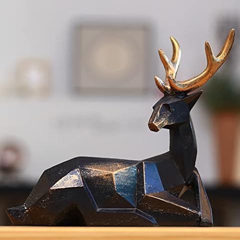 WDLFCGC Scandinavian Origami Style Resin Sitting Deer Statues, Reindeer Figurines,Animal Ornaments Living Room TV Cabinet Wine Cabinet Gifts for Home Decoration (Deer) Cover