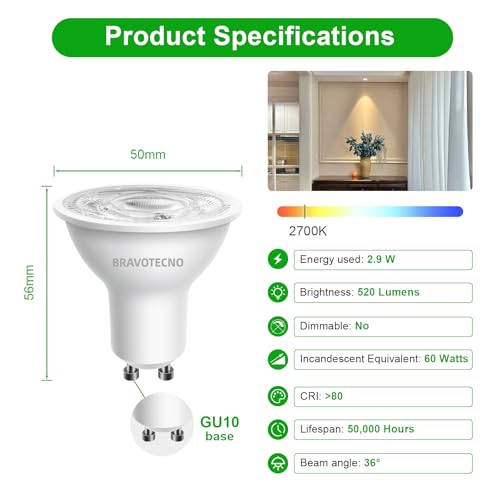 Ampoule GU10 LED 2700K 520LM non dimmable spot 2.9W chaud pack