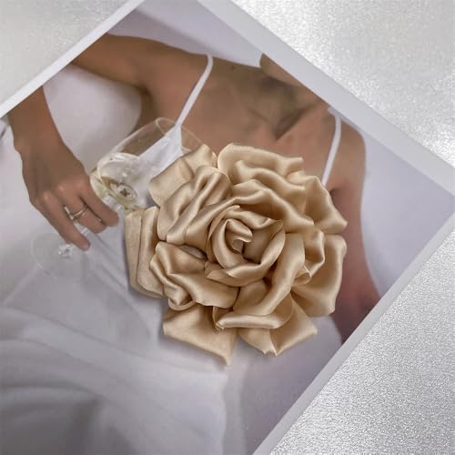 Image of Dainty Peony Rose Flower Brooches Lapel Pins Delicate Elegant Fabric Flowers Brooch Pin for Women Flower Corsage for Wedding Party Accessories Jewelry Gifts100mm