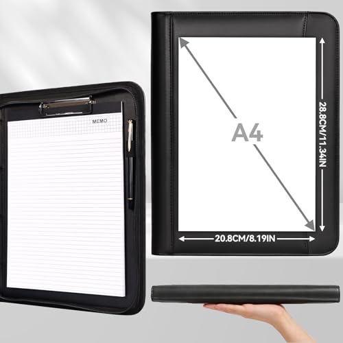 Image of Eshow Portfolio Organizer - 3 Ring Binder with Zipper, Vegan Leather Business Padfolio Folder with Notepad Includes 5 Clear Sheet Protectors for Documents Files for Men Women