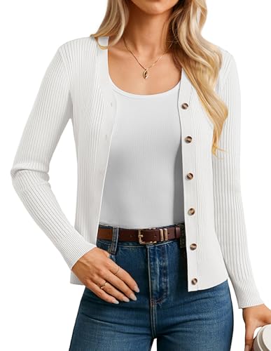 GRACE KARIN Women Lightweight Cardigan Trendy, Button Up V Neck Sweater, Ribbed Knit Business Casual...