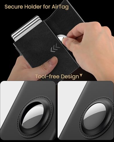 Image of typecase AirTag Wallet for Men: Compatible with Apple AirTag (1st & 2nd Generation), RFID Blocking, Genuine Leather, Slim & Minimalist Design - 14 Card Capacity | ID Window | Cash Slot (Deep Black)