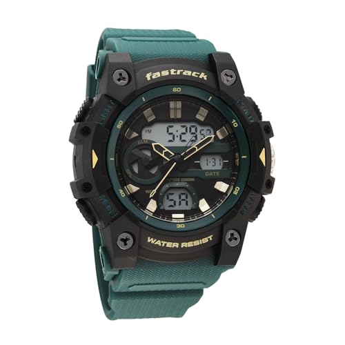 Image of Fastrack StreetStyle 6.0 with Analog Digital Green Dial Green Polyether Strap Watch for Men - 38134PP03W