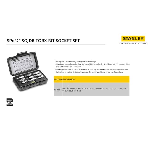 Image of STANLEY 89-098 9-Piece 1 /2'' Drive Torx Bit Socket Set