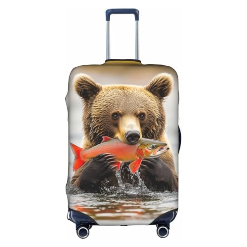 bear catching salmon Elastic Travel Luggage Cover Travel Suitcase Protective Cover