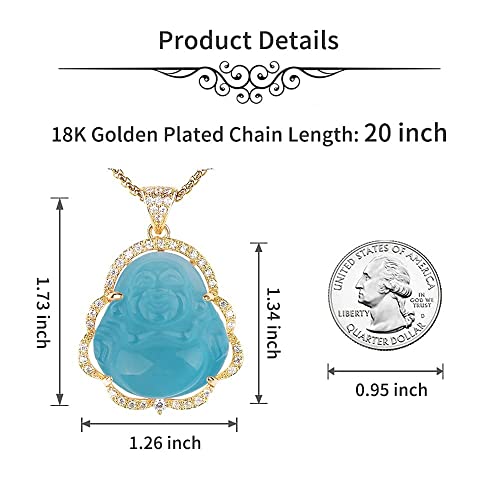 Image of ASGIFT Laughing Buddha Necklace Cubic Zirconia Green Jade Buddha Pendant with 18K Gold Plated Chain Lucky Buddha Necklace Jewelry Gift