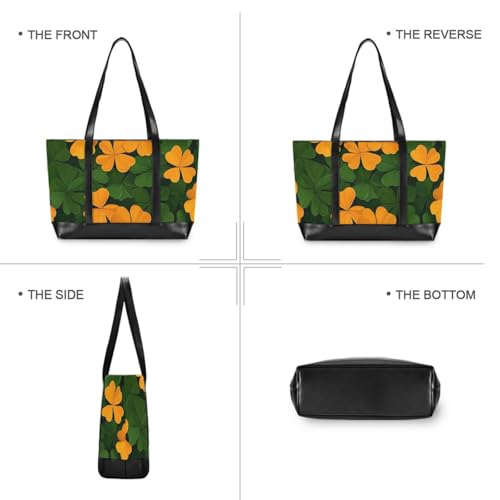 KLL Orange Green St. Patrick's Clover classy 14 inch laptop bag with zipper diaper bag tote Large Handbag for Pool Gym Grocery Travel with lunch maletín para laptop mujer3