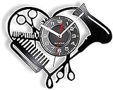 Wall Clock Hair Salon Tools Vinyl Record Wall Clock Beauty Hair Salon Heart Shape Hair Dryer Scissors Comb Hairdresser Design Silent Clock Clock