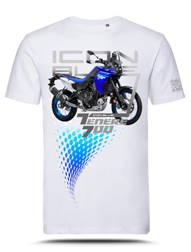 T-shirt avec graphique AZ Graphishop compatible avec Yamaha Ténéré 700 Icon Blue 2025 TS-FM-200, Blanc, XL
