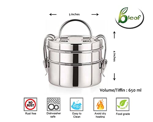 Image of BLeaf- Stainless Steel-3 Container Lunch /Tiffin Box Food Grade 3 Tier (700ml)