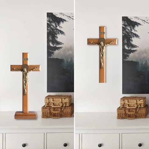 Kuxbet Crucifix Cross Catholic 10.7 Inch Wooden Jesus Christ Wall Cross Stand, Hanging Or Tabletop With Stand For Home Decor #TOP5