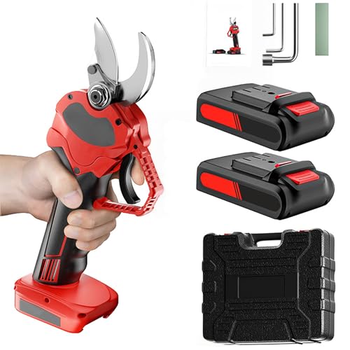 Cizalla de Poda Inalámbrica, Tijeras Eléctricas, Diámetro de Corte de 3 Cm/1.2 Pulgadas, con Dos Baterías de 21V 3000 Mah, Cuchilla de Acero de Alto Carbono, Uso Continuo de 4H, para Cortar Ramas