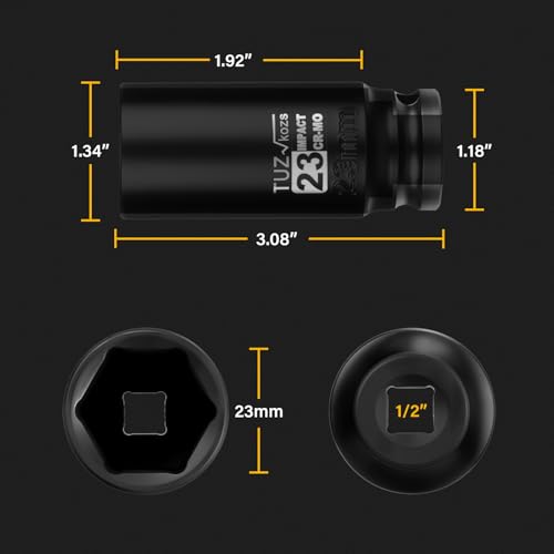 Image of 1 /2 Inch Drive 23mm Deep Metric Impact Socket,CR-MO,6 Point Radius Corner Design,Square Chamfered Opening,Axle Nut Impact Grade Socket for Easy Removal