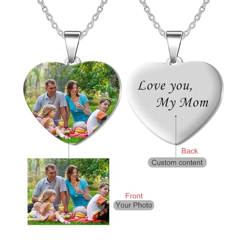BABOOM Personalized Photo Necklace Engraved Heart Shaped Memorial Necklace Customized Picture Necklaces for Mom Grandma Women2