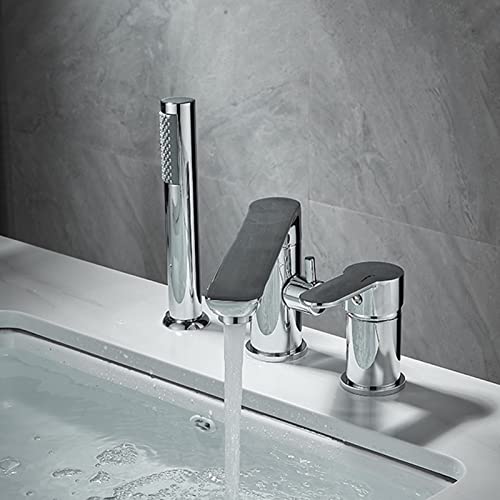 Robinet de baignoire cascade chrome sur pont à poignée unique avec douche à main - 6