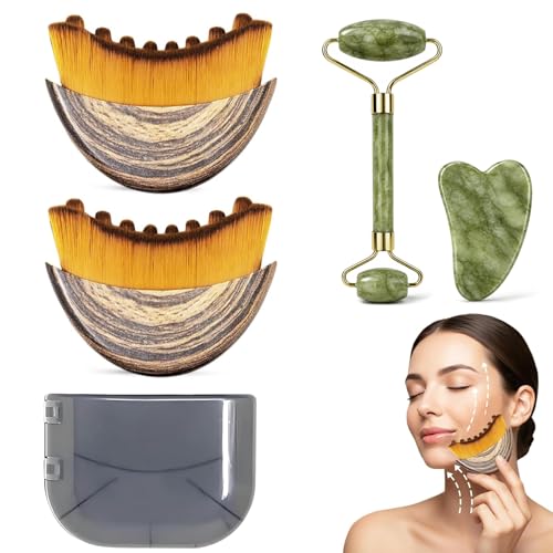 Ptyism 4 Pièces Lymphatic Face Brush(Jade Gua Sha et Rouleau de Jade) Brosse Contour du Visage丨Brosse Visage Lymphatique pour Sculpter Mâchoire,l'angle de...