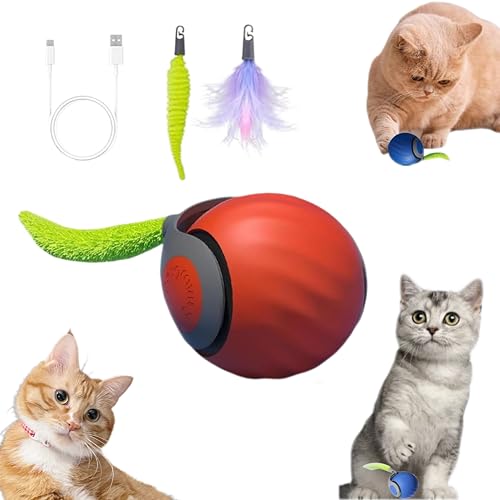 AMATFFUG Speedy Tail 2.0 Cat Toy Interactive Cat Ball CatToys for Indoor Cats Chewie Viral CatBall Adjustable Sports Rolling Toy Electric RollingBall Christmas Birthday Gift for Pets.(Orange)