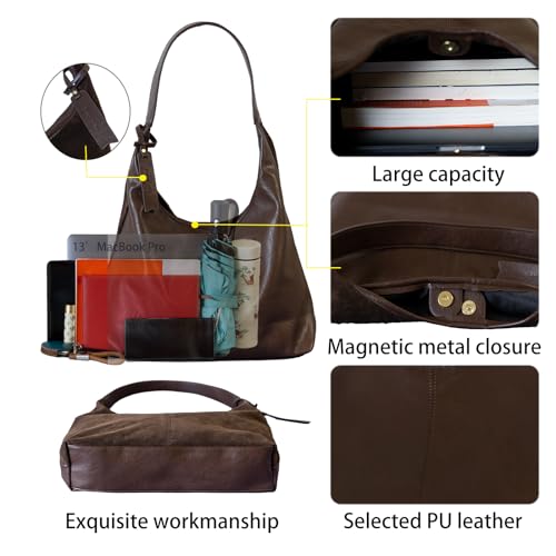 Image of Soft PU Leather and Suede Tote Bag Shoulder Bag for Women - Large Capacity Hobo Bag with Interior Pockets