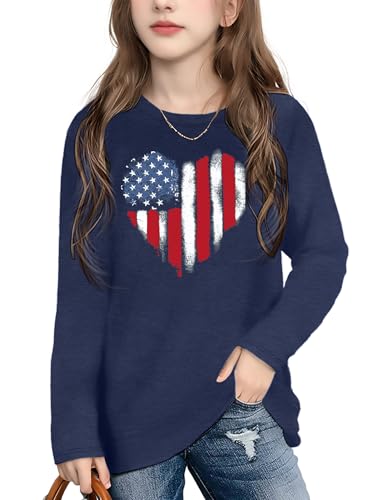 Image of Ithalt 4th of July Outfit Kids Girls American T Shirt USA T-Shirt Fourth of July Tops Patriotic Long Sleeve Tops